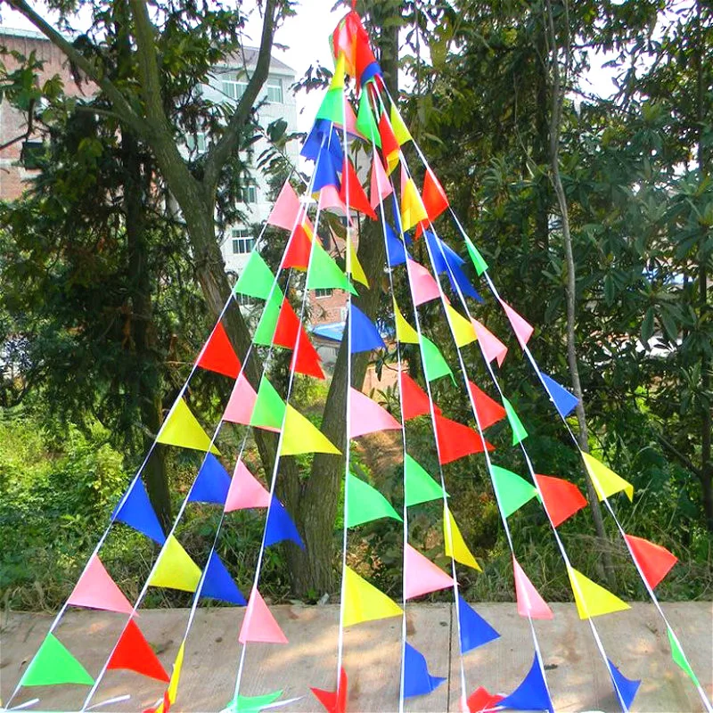 Multi coloured triangular flag plastic fete bunting hanging decoration 10 metres