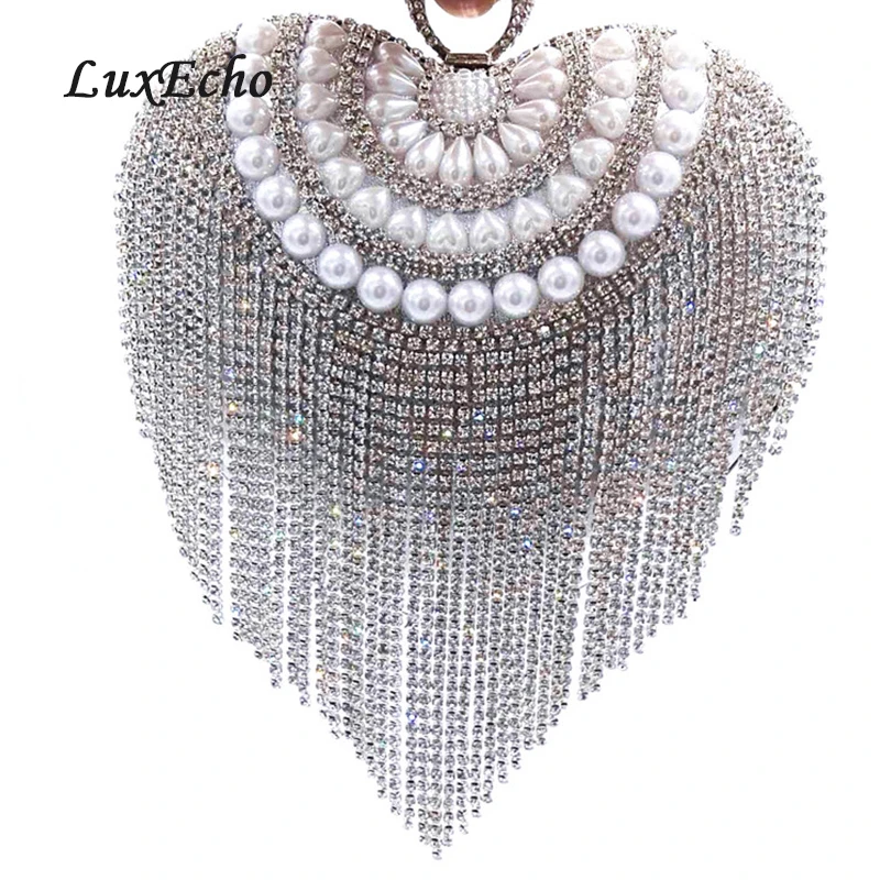 Женские вечерние сумки LuxEcho золотые бусы с цепочкой и бахромой модные сумочки для