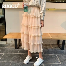 RUGOD/ многослойная Женская юбка с высокой талией, элегантная Однотонная юбка до середины икры в Корейском стиле, Повседневная летняя юбка, modis femme vestido