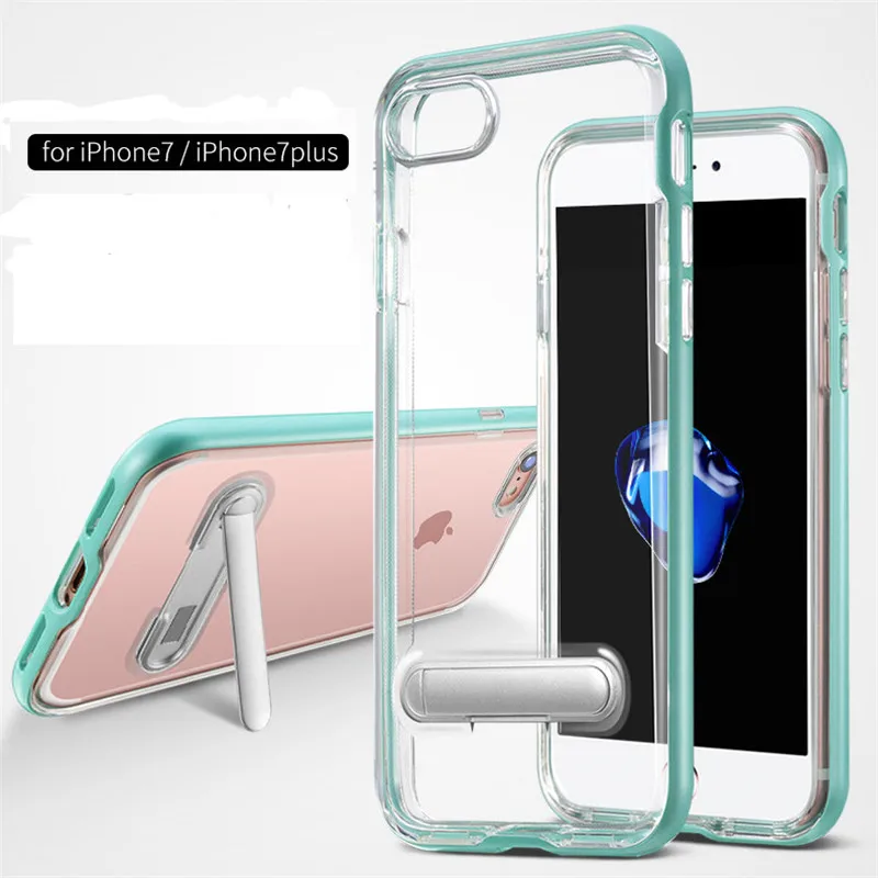 

Luxury For iPhone X XS MAX XR Clear Bracket TPU Silicon Hybrid + PC Stand Case For iPhone SE 5 5S 6 6S 7 8 Plus Silicone Cover