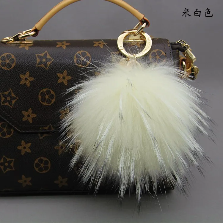 Big 15cm Fluffy Real Fox Fur Ball Pom Poms Fur Pompom Ball High Quality Keychain Car Key Chain Metal Ring Pendant For Women F281