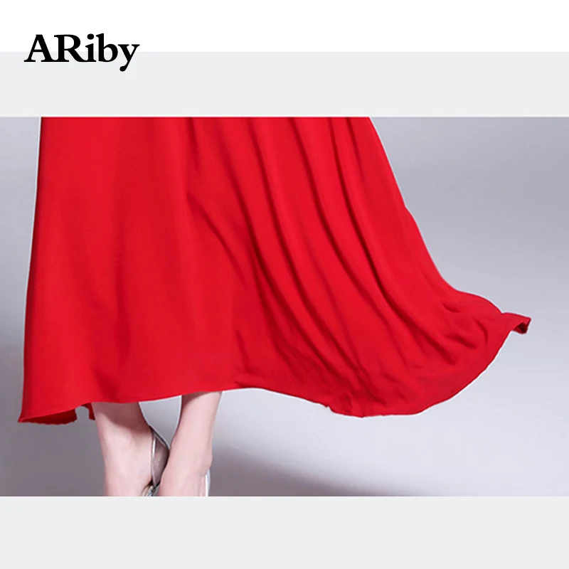 Женское длинное кружевное платье макси ARiby элегантное красное трапеция