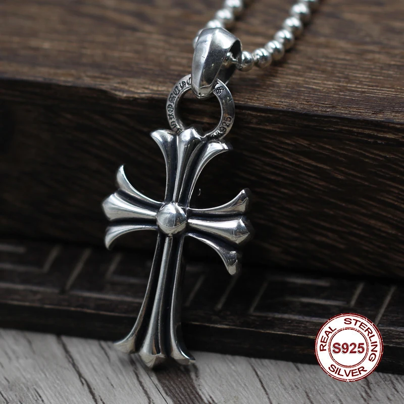 S925 Sterling Silver Men s Pendant Crusader Flower Pendant font b Jewelry b font Tag Personality