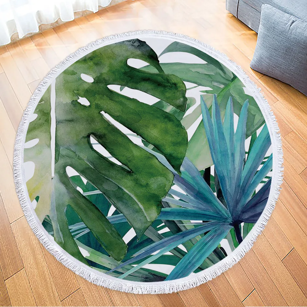 

Printed Tropical Leaves Flower Beach Towel Round Microfiber Beach Towels for Living Room Home Decor Boho Style Bath Towels