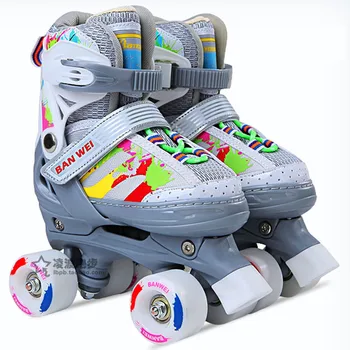 

Colorful Kid's Roller Skates Size Adjustable Double Line Skates For Children Two Line Skating Shoes Patines With PU Wheels IB06