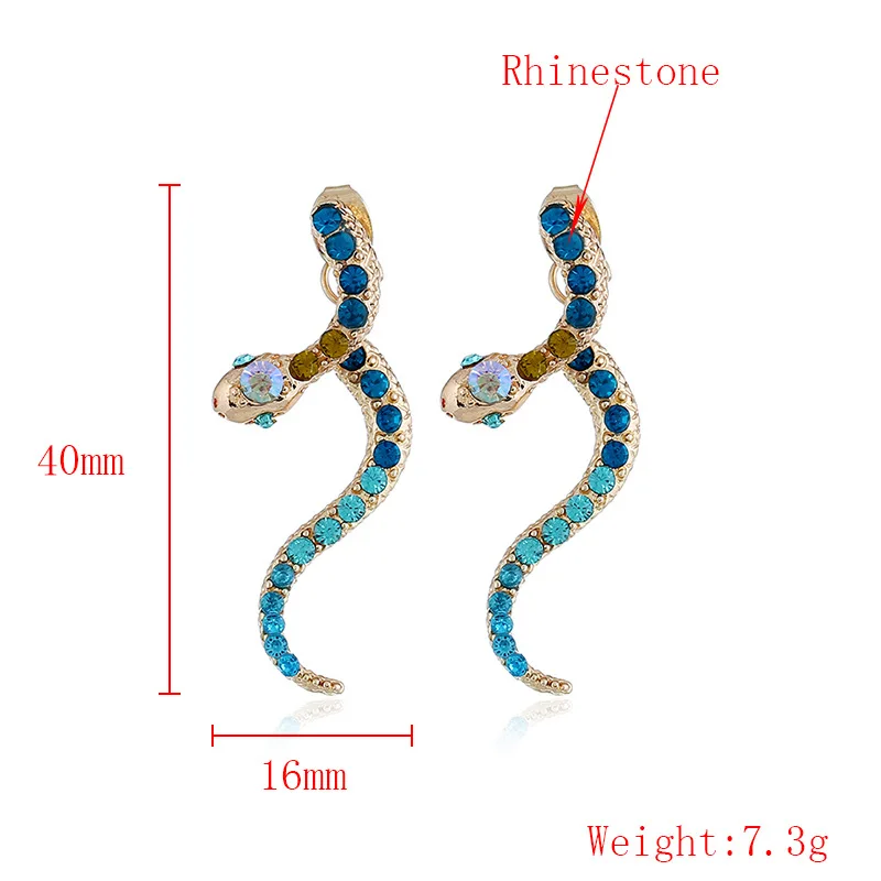 Анис креативный Синий Кристалл Стразы серьги-гвоздики в виде змеи личности животных серьги для женщин модные вечерние ювелирные изделия аксессуары