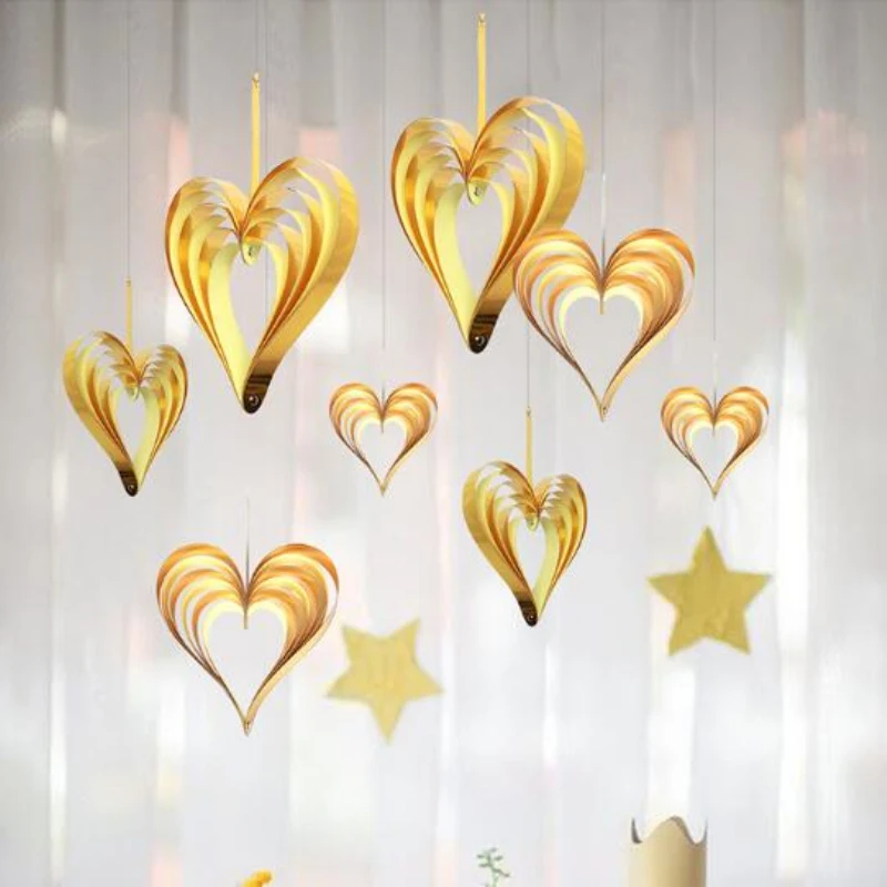 

3D Gold Pink Heart Paper Banners Garland Wedding Decoration Banners Flags Baby Shower Birthday Bunting Flags Paper Crafts