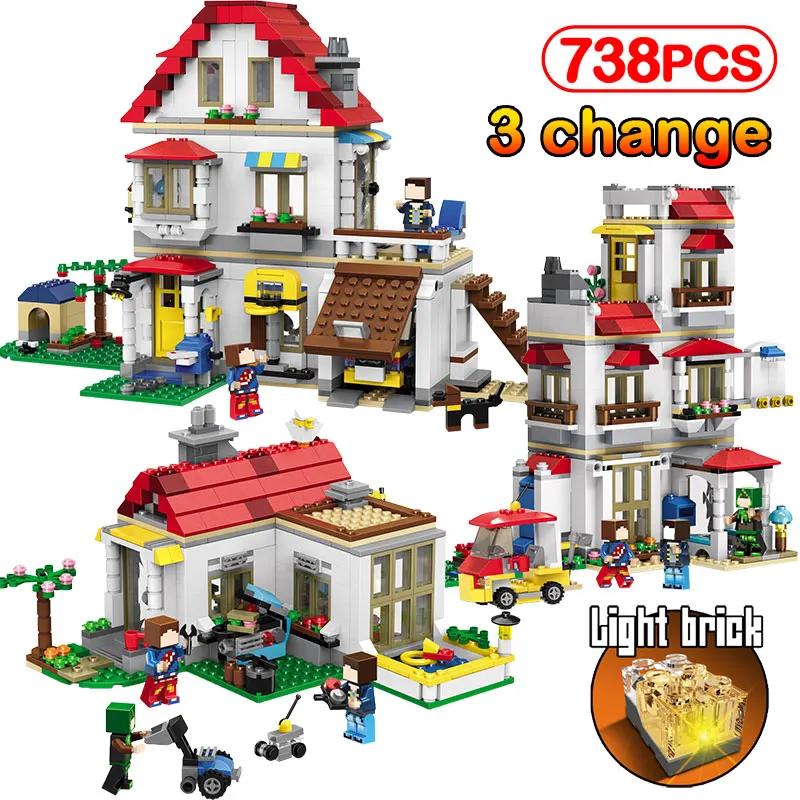 

738pcs Family Girl's Villa LED Crystal Light Brick Compatible Legoinglys Friends House Cottage Building Blocks Figures Toys Kids
