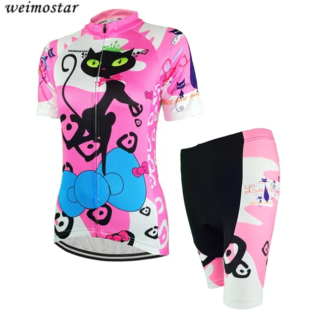 Women Pink Bike Jersey Shorts Sets Pro Girl Cycling Clothing Bicycle