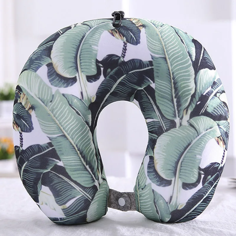 L091-.Neck U Shaped Pillow Hangable Car Travel Leaves Pillow Summer Printing Massager Bedding Sleeping Airplane Body Pillowsjpg (3)