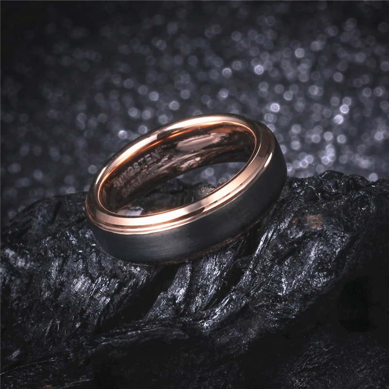 Soul Men 1 Pair Rose Gold Color Wedding Band 6mm Black for Men Cubic Zirconia Rings for Women Couples Promised Rings Set