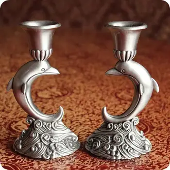 

Russian Retro tin candlestick dolphins angel goddess tin two candles 2pcs/pack