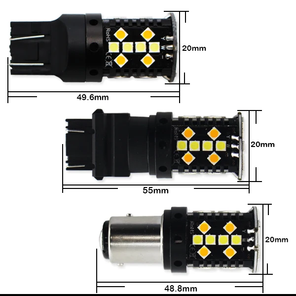 Нет Hyper Flash 3157 светодиодный Canbus 1157 7443 горки Белый/янтарный светодиодный лампы для дневных ходовых огней/поворотных сигнальных огней 12 В светодиодный