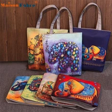 High quality Elephant Printing Canvas Tote Casual Beach Bags Women Shopping Bag Handbags