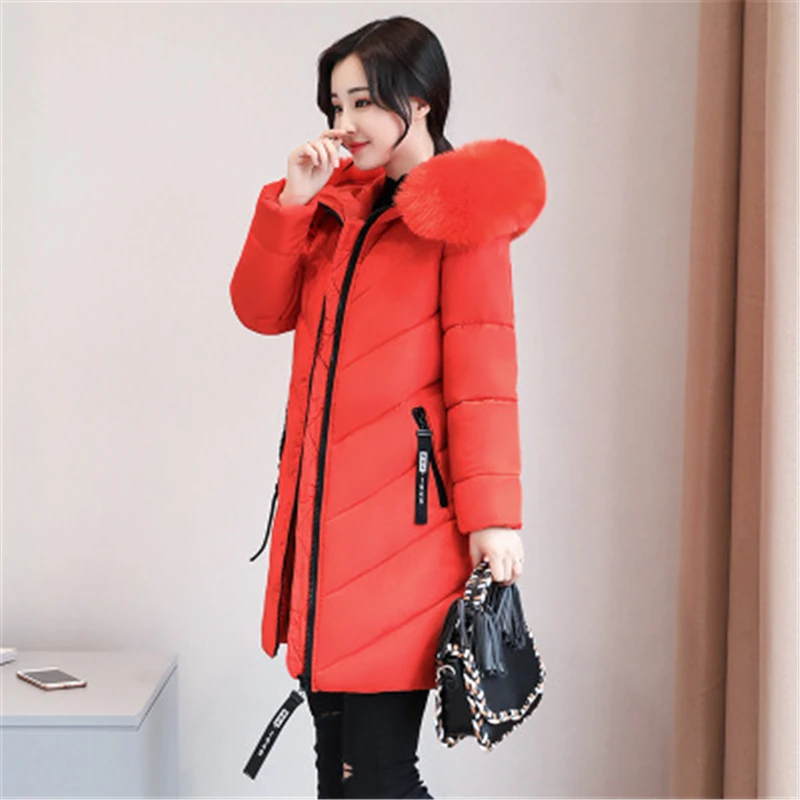 

Thicker Big Fur collar winter jacket women Parkas 2018 New 6XL Plus size womens down jackets Hooded Long Coat Female Parkas J686