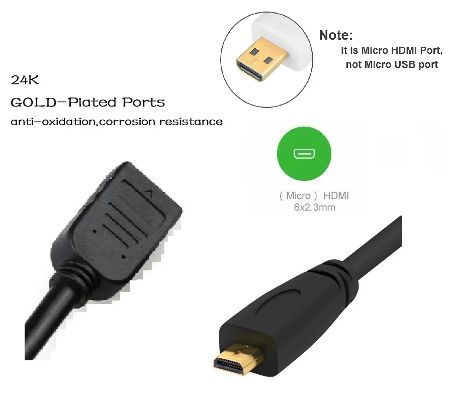 6 дюймов 32AWG высокое Скорость HDMI кабель с Ethernet-HDMI разъем Micro мужчина к HDMI разъем-черный