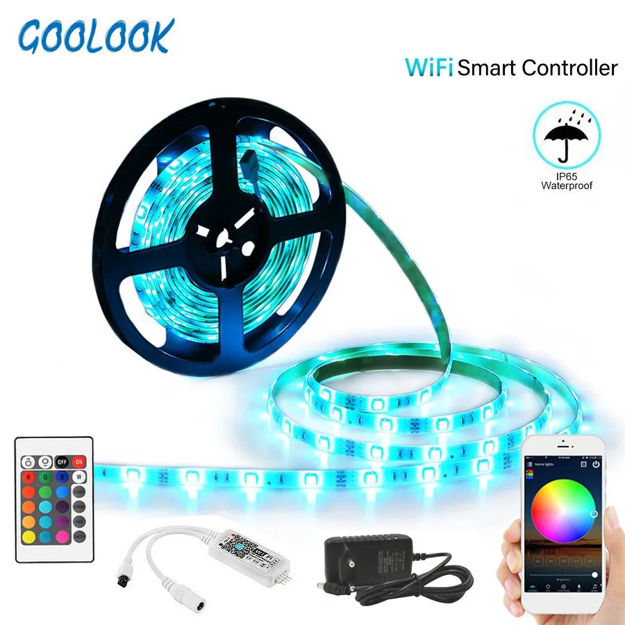 GOOLOOK Wi-Fi RGB 5 м 10 м 15 светодио дный Светодиодная лента 2835 5050 DC 12 В светодио дный в Светодиодная лента Rgb Гибкая водосветодио дный стойкая