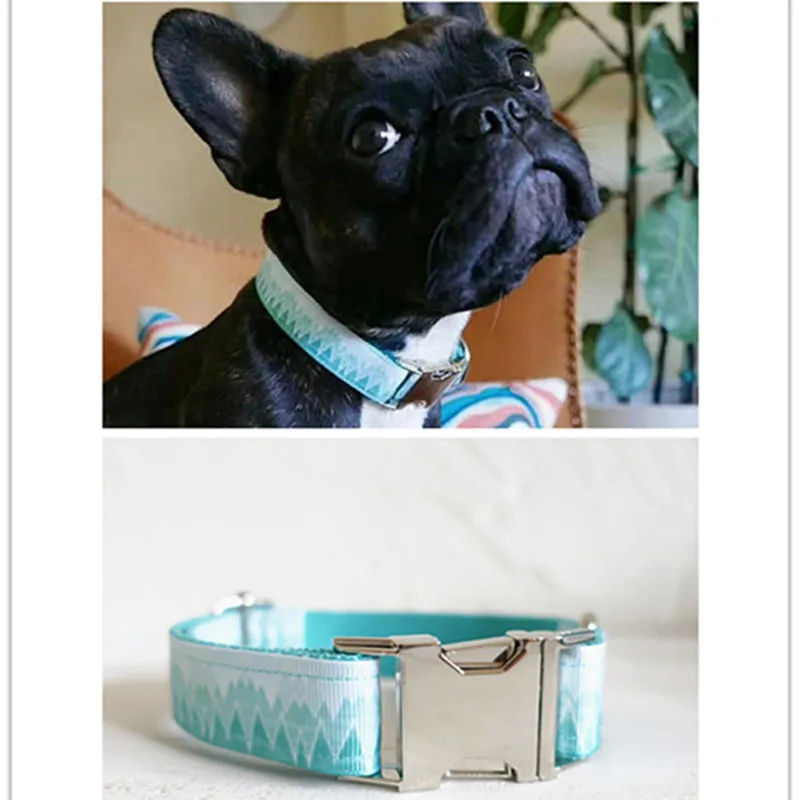 Personalized dog ID collar leash handmade nylon small puppy dogs collars leashes french bulldog