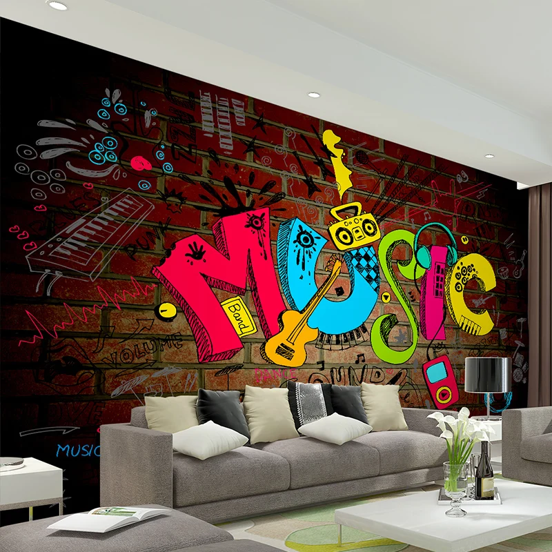 Large Scawl MUSIC 8D Papel Graffiti Mural 3d Bricks Wallpaper Mural for