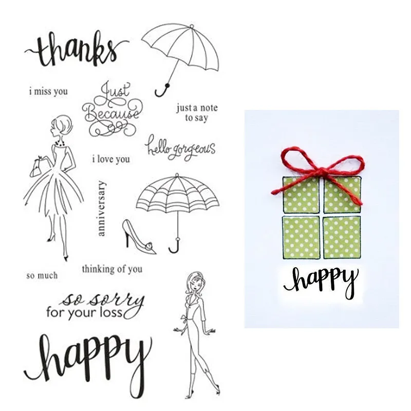 

Thanks Happy Letters Rubber Clear Stamps Silicone Seals for DIY Scrapbooking Card Making Diary Book Paper Maker Decor Stencil