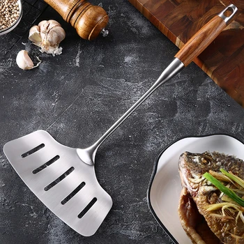 

Fish Spatula, 18/8 Stainless Steel Slotted Turner with Ergonomic Long Handle, Ideal For Turning & Flipping at Frying & Grilling