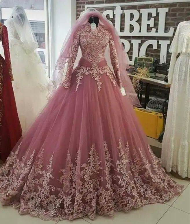 Винтажное платье Vestido De Noiva мусульманское свадебное платье бальное платье с длинным рукавом кружево Турция Дубай арабское свадебное платье свадебные платья