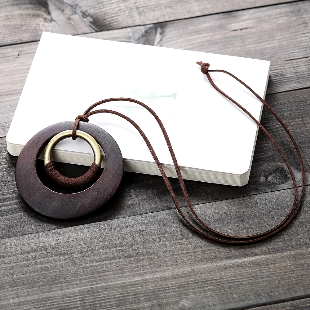 woman Necklace jewelry statement necklaces& pendants long Necklaces vintage Wooden Circle pendant necklace for women collares