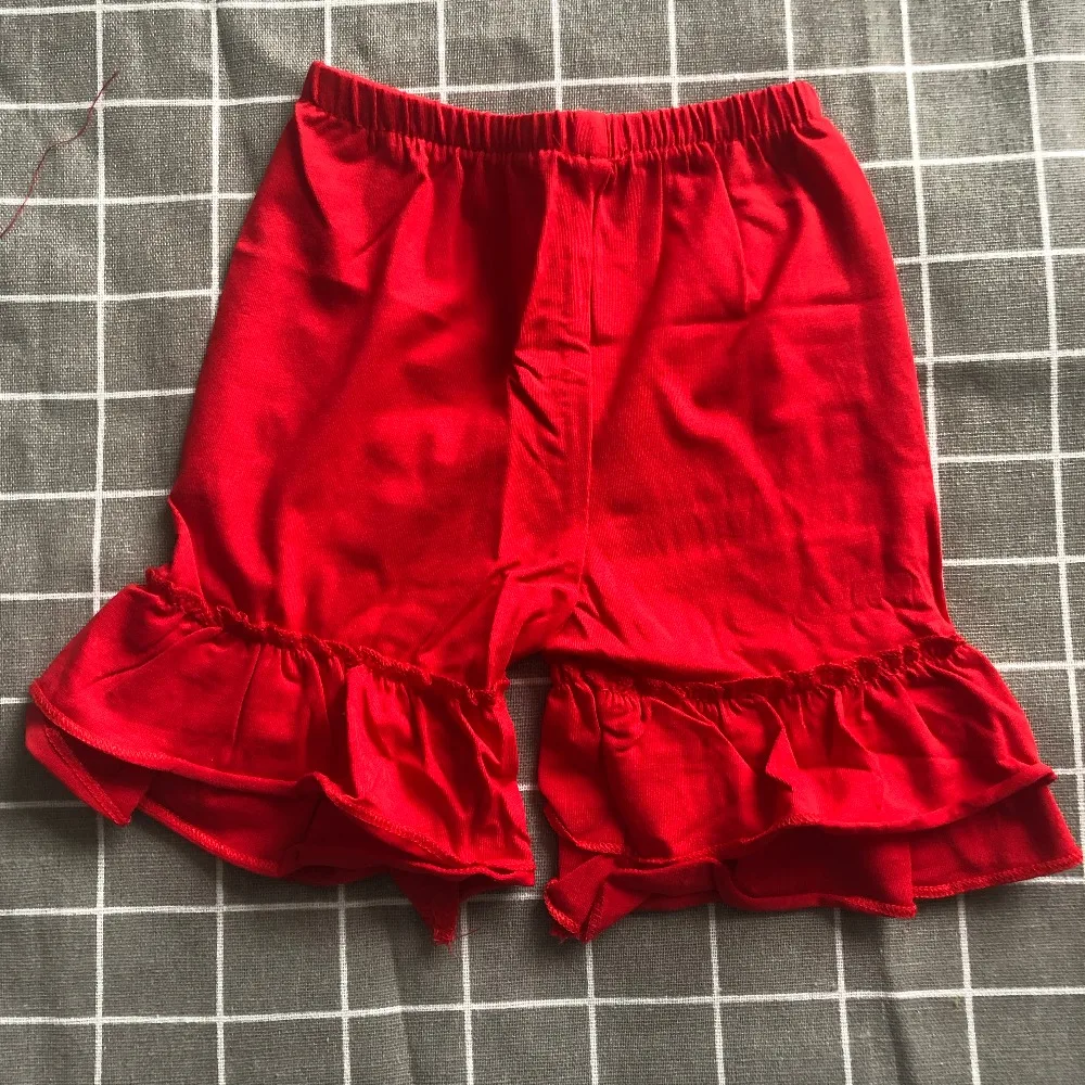 

sample sell! solid red girls lycra fabric boutique shorts knit cotton children toddler kids clothing girls ruffle shorts