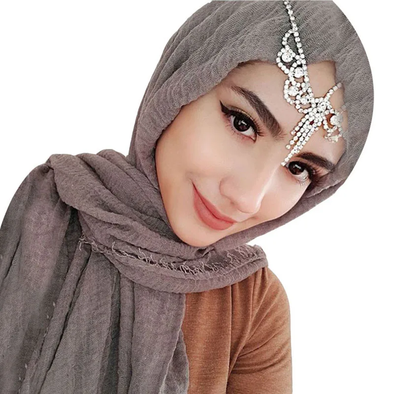 NEW women bubble cotton solid color muslim head scarf shawls and wraps pashmina bandana female foulard crinkle hijab stores