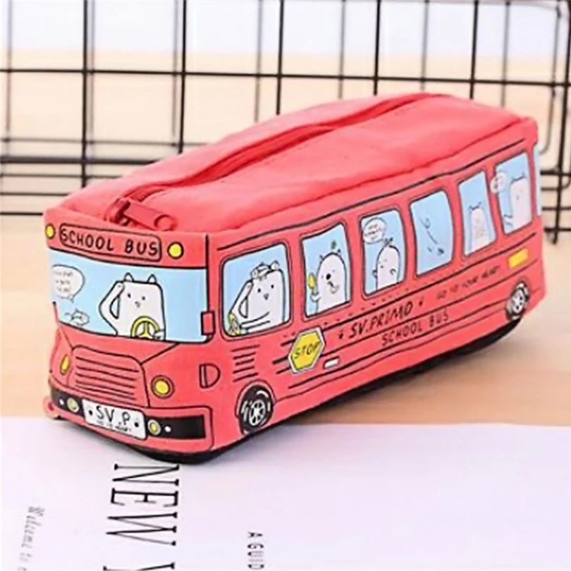 Students Kids pencil pen Storage Bag Cats School Bus Canvas pencil case bag office stationery bag office table organizer JJ20