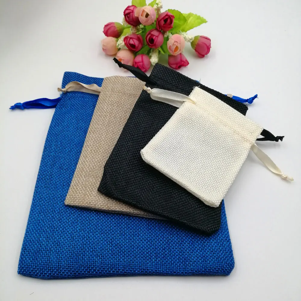 7x9 Jute Sack Ribbon Birthday Gift Bags Toile De Jute Drawstring Bag