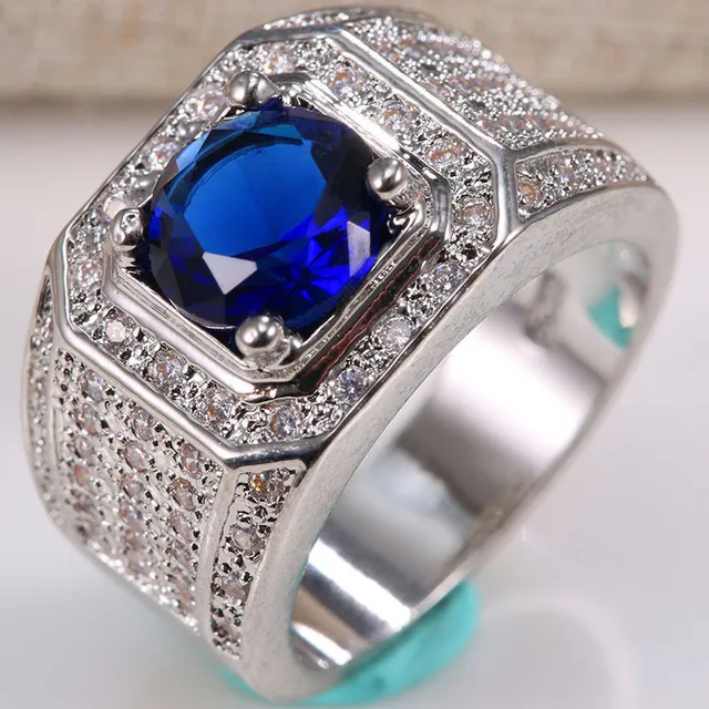 Aliexpress.com : Buy Wedding Blue Stone Rings for Women Man Silver