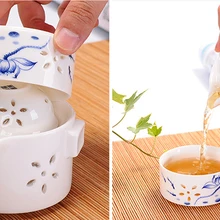 Голубой и белый фарфор гайвань 1 горшок 2 чашки, высококачественный элегантный чайный сервиз, красивый и легкий чайник. китайский подарок