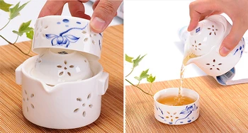 

New Blue and white porcelain gaiwan 1 Pot 2 Cup, High quality elegant Tea set,Beautiful and easy teapot kettle.Chinese gift