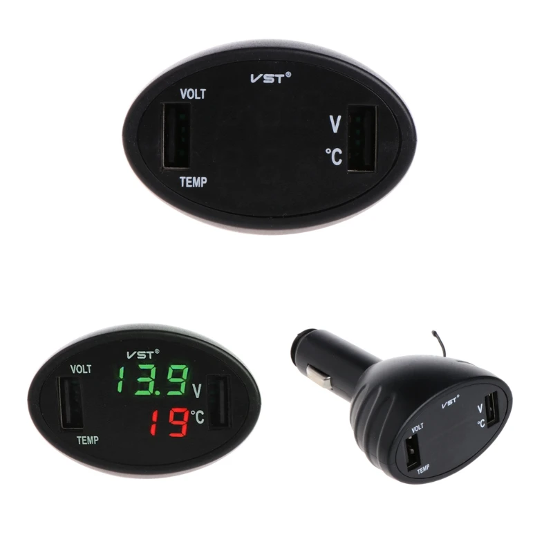 Автомобильный цифровой светодиодный термометр Вольтметр Авто USB зарядное устройство монитор температуры