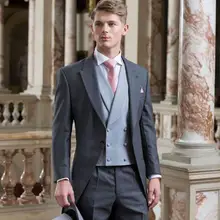 Morning style One Button, серый фрак жениха, мужские свадебные костюмы на выпускной(пиджак+ брюки+ жилет+ галстук) K: 207