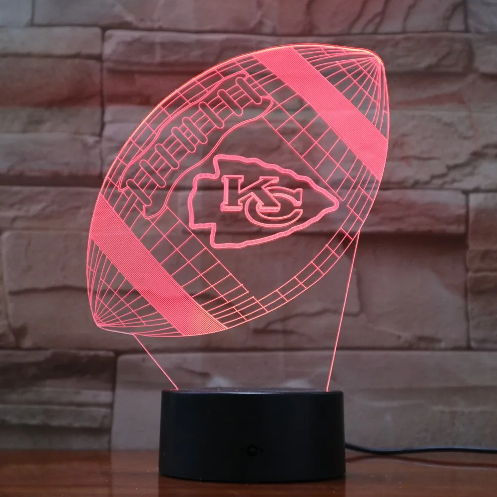 Kansas City Chiefs Rugby 3D Lava Lamp Creative 7 Color Changing LED