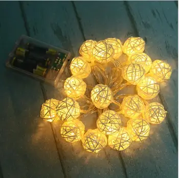 

20/40LED Rattan Ball String Lights Fairy Lights Christmas Tree Ornaments Xmas Decoration Warm White LED Lights Home Garden Decor