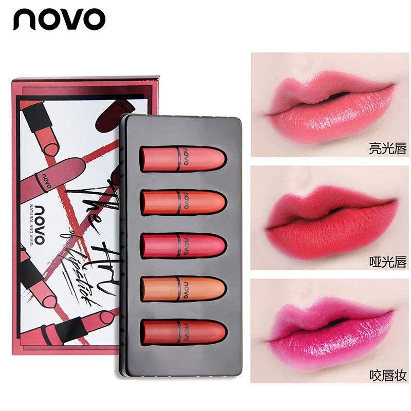 

NOVO 5pcs/set Bullet Matte Nude Lipstick Waterproof Long Lasting Makeup Moisturizing Lip Gloss Make Up Women Beauty Cosmetic