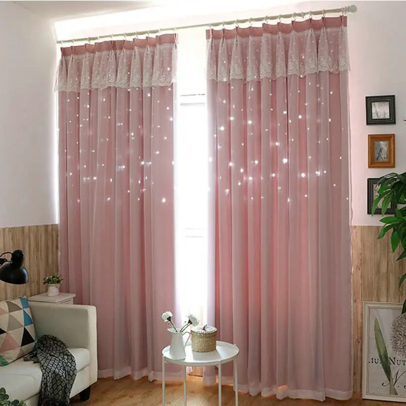 New Style Lace Stitching Hollow Star Blackout Curtain ...