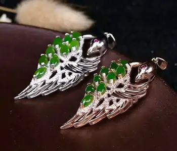 

Hetian Biyu Silver Inlay Pendant Peacock Pendant j37#