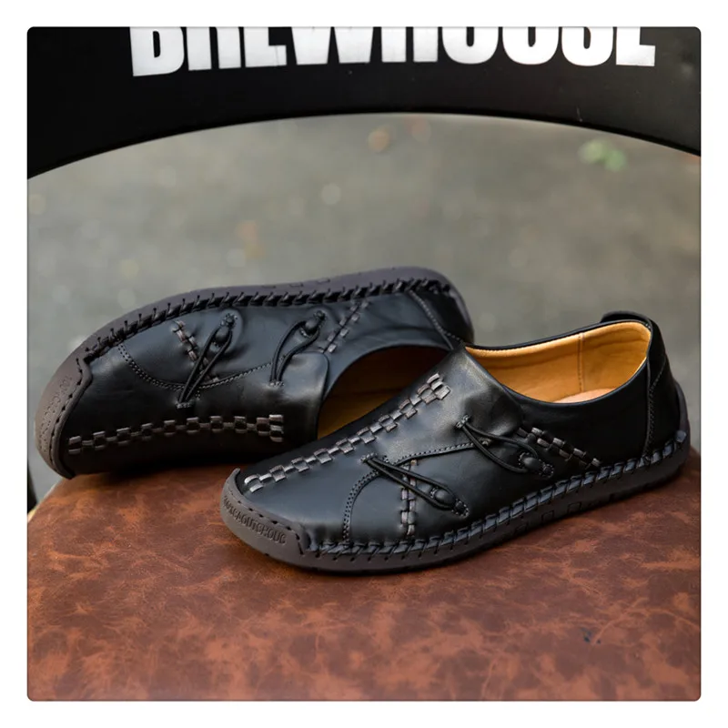 Высококачественная Мужская обувь из натуральной кожи; модная повседневная обувь ручной работы; мужские мягкие дышащие мокасины на плоской подошве; размеры 38-44