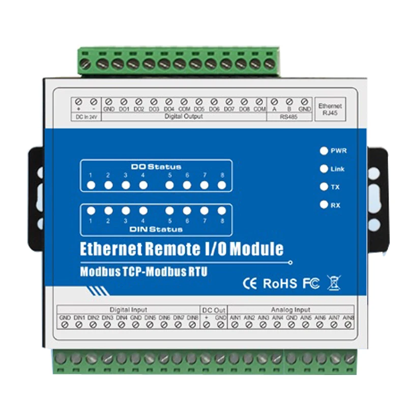

Industrial IOT Module Ethernet Remote I/O Module Environment Monitoring Data Acquisition 8 Relay Output Supports Modbus TCP