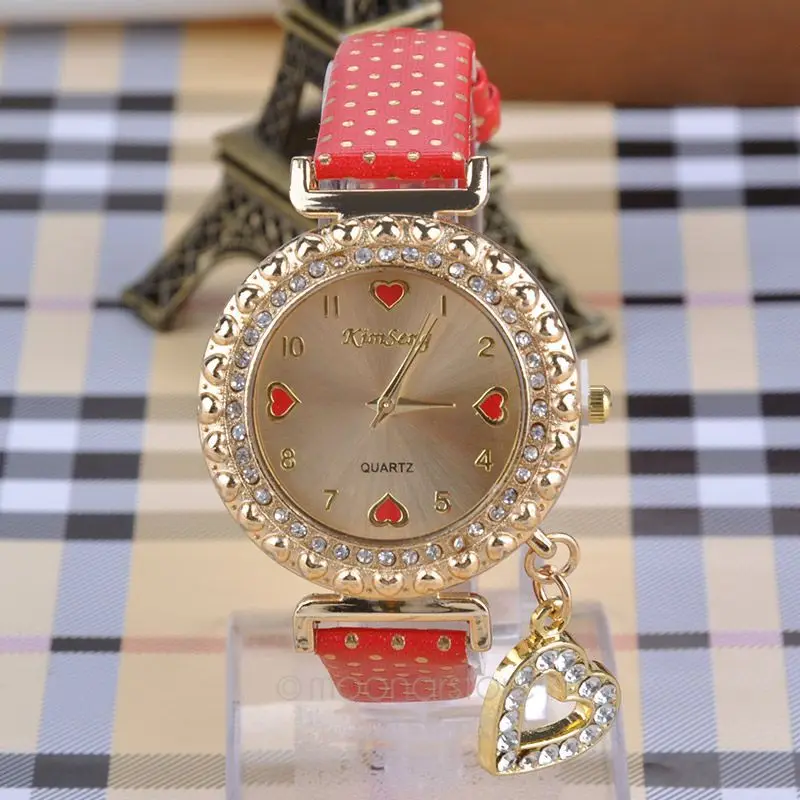 Женские часы кулон в виде сердца со стразами Relojes Mujer кожаные кварцевые Relogio Feminino
