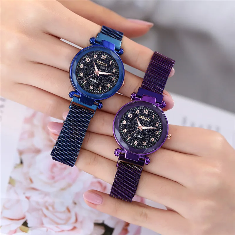

Rose Gold Women Wrist Watches Ladies Magnetic Quartz Watch Starry Sky Top Brand Luxury Diamond For Female Clock Relogio Feminino