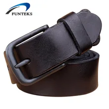 FUNTEKS 100% TOP Erste Schicht Ledergürtel Männer Hohe Qualität luxus Marke Casual Gürtel Vintage Schwarz Hüftgurt Für Männer Ceinture
