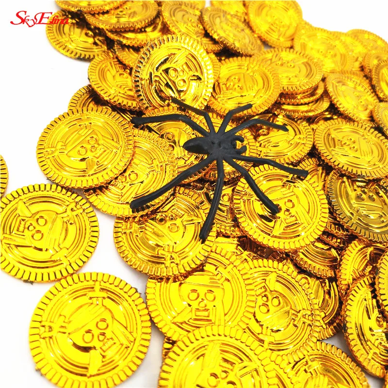 50Pcs Pirates Gold Coins Plastic Game Coin For Kid Party Supplies Treasure Coins Christmas Decoration New 5Z-HH262