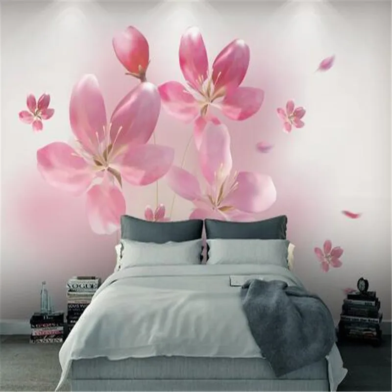 Pink Flowers Photo Wallpapers for Walls 3D Wall Murals for Living Room