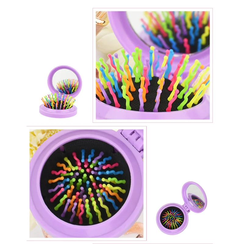 1pc Portable Folding Rainbow Hairbrush For Tangle Hair Brush Scalp Massage Airbag Hair Comb With Makeup Mirror Styling Tools ionic hairbrush 3