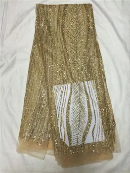 

Excellent gold tulle mesh material African net cloth French tulle lace fabric UN34-1(5yards/pc)